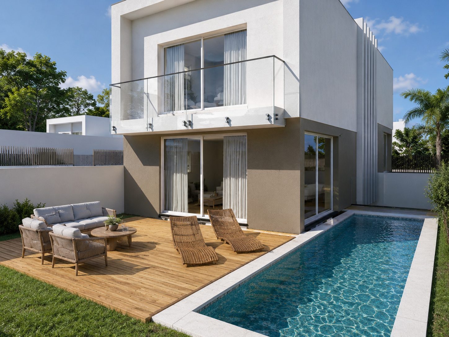 Exterior com piscina privativa e deck